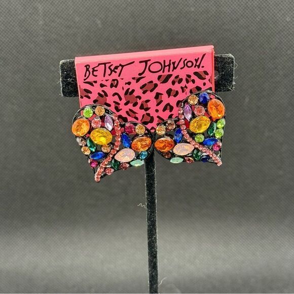 EARRINGS! Betsey Johnson Heart Multi-Color Gemstone Earrings BNWT - Picture 3 of 5